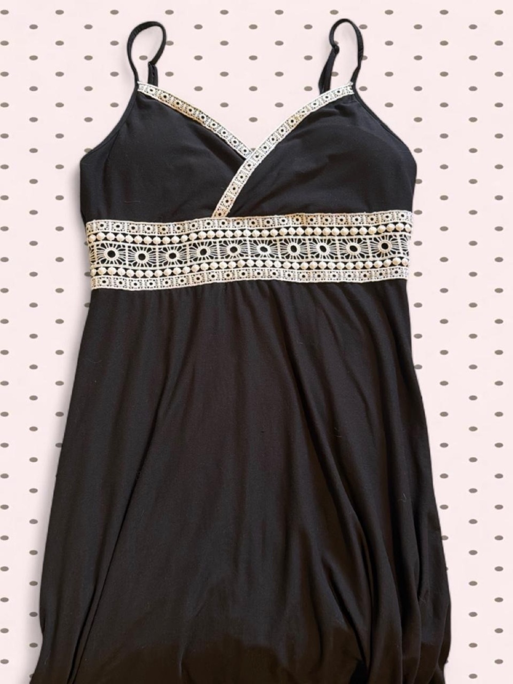 Baby Doll Mudd Black Mini Dress with Cream Crochet Waistband